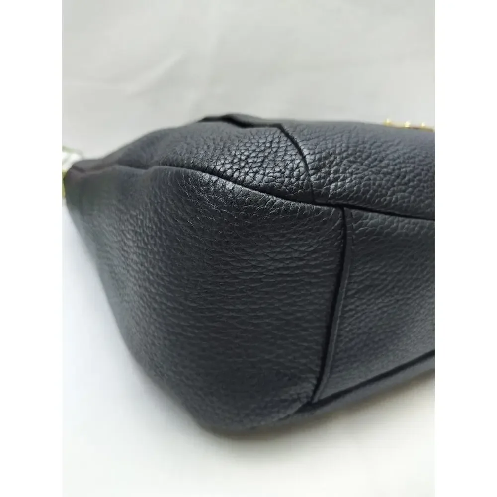 Michael Kors Black Pebbled Leather Zipper Pockets Chain Strap Hobo Shoulder Bag - Picture 8 of 16